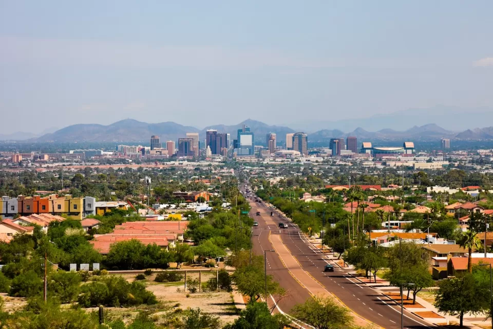 Aerial view of downtown Phoenix, Arizona.